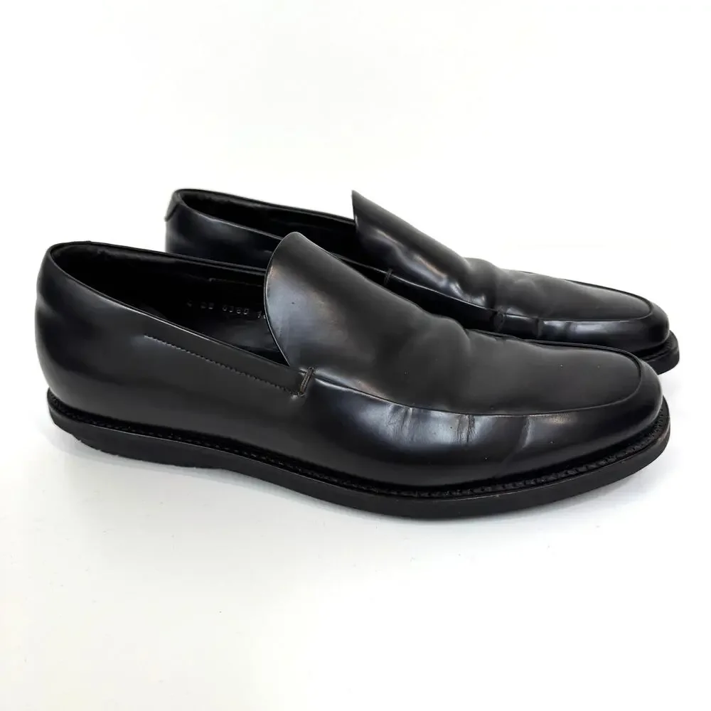 PRADA Black Leather Rubber Sole Loafer 10 Slip On Patent Sneaker Dress Shoe